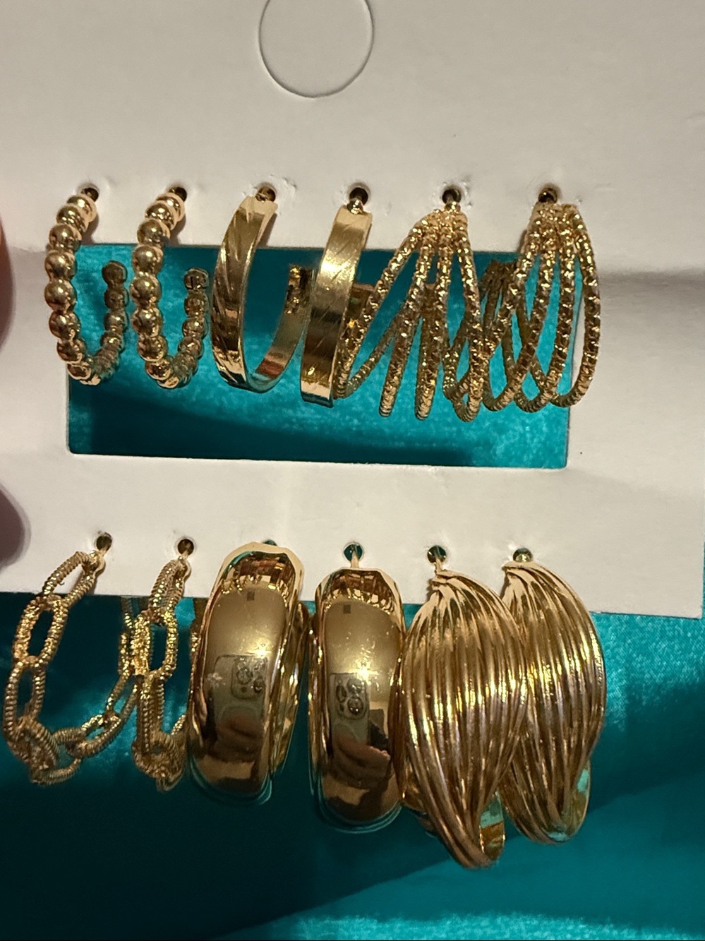 Gold-Tone Mixed Hoop and Chain 6 Earring Set Lot K